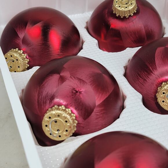 Christmas by Krebs Crimson Jewel Glass Ball Ornaments Red Feather Painted 6 - Picture 2 of 16